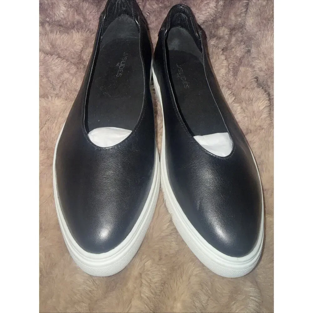 New J/Slides NYC black and white leather loafers, Slide On Shoes , size 11M